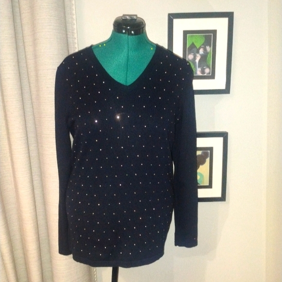 Tommy Hilfiger Navy & Gold Metallic Dot Sweater Sz L - Picture 9 of 9